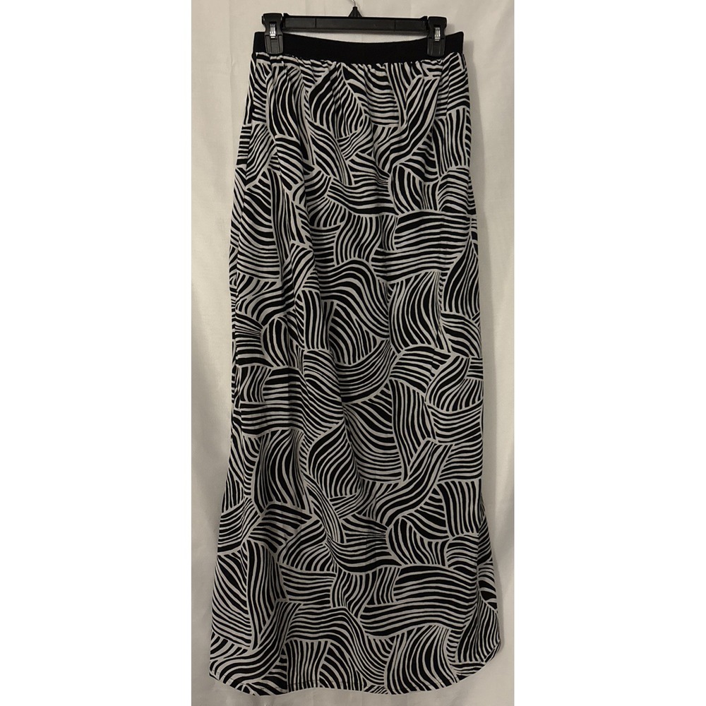 Old Navy Womens White/Black Lightweight Elastic Waist Maxi Skirt Sz S Pockets‎
